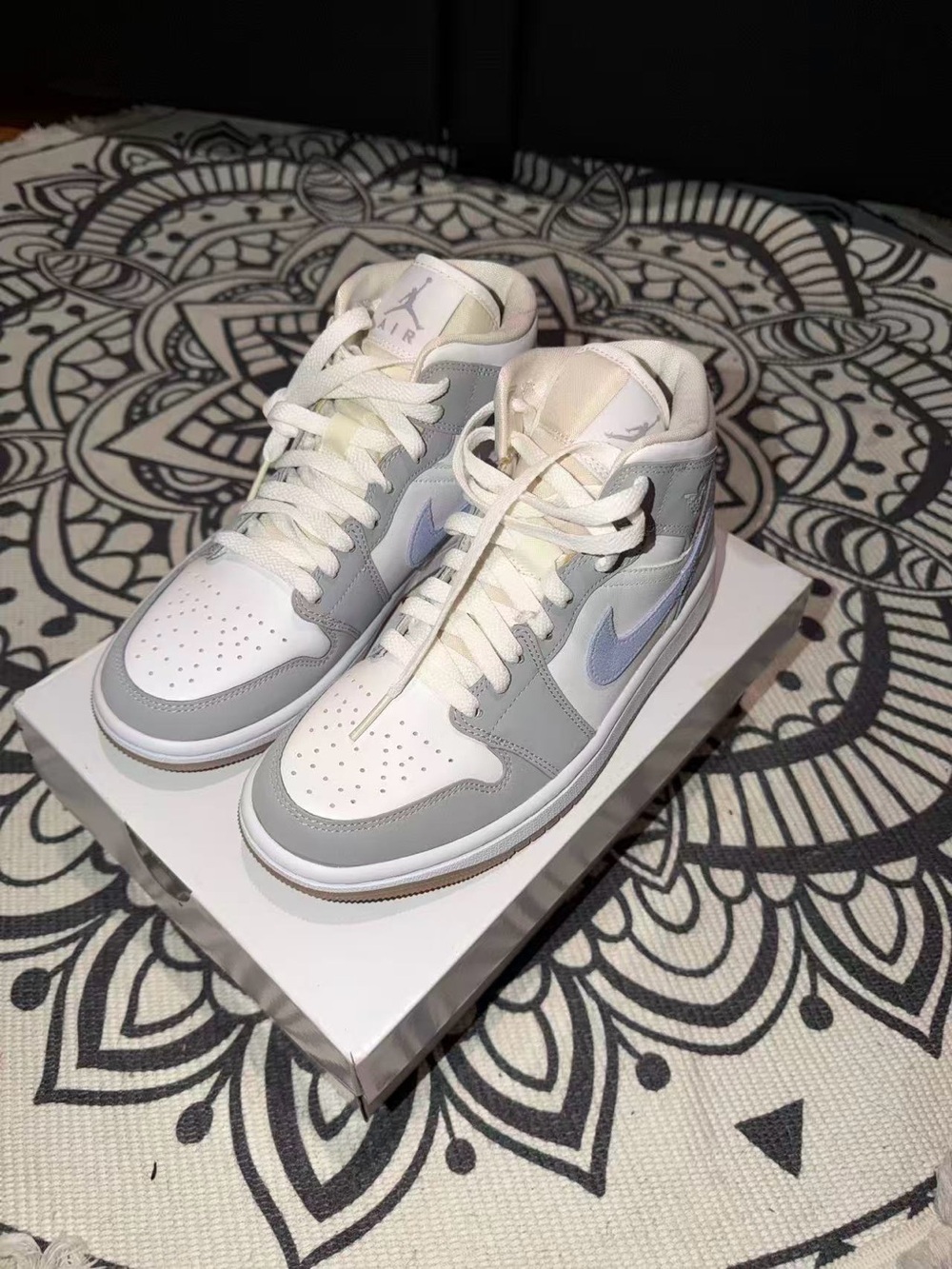 Jordan Women’s Mid Sneakers White, Light Gray, Light Blue